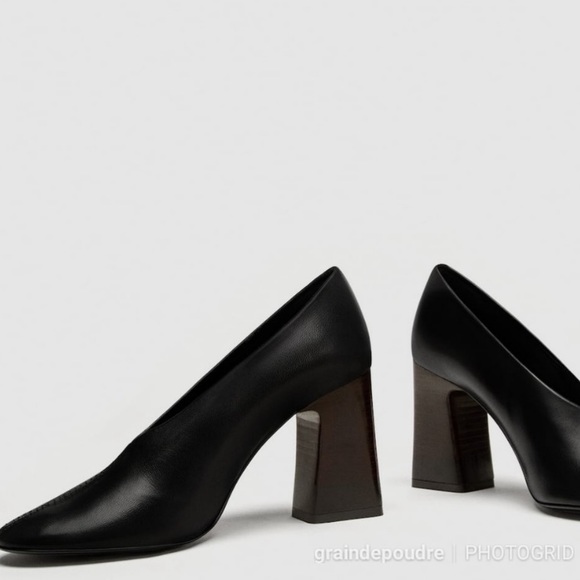 Zara leather V vamp seam block heel - Picture 2 of 6